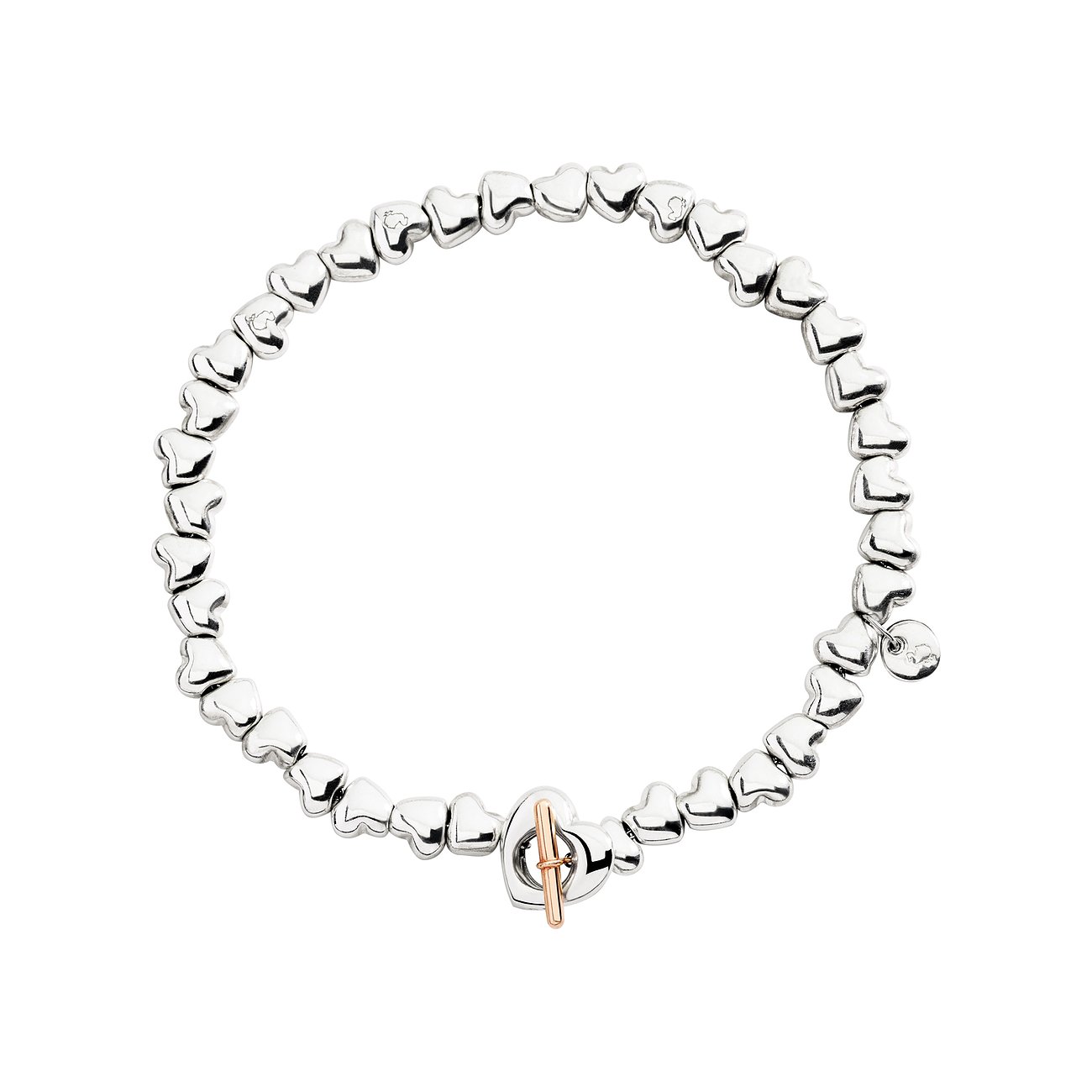 DoDo armband van 925 zilver met hartbedels en toggle-sluiting.