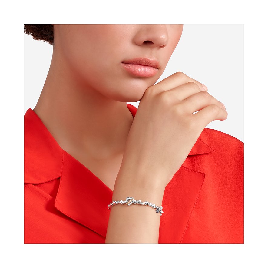 DoDo armband van 925 zilver met hartvormige hanger en goudkleurige staaf.