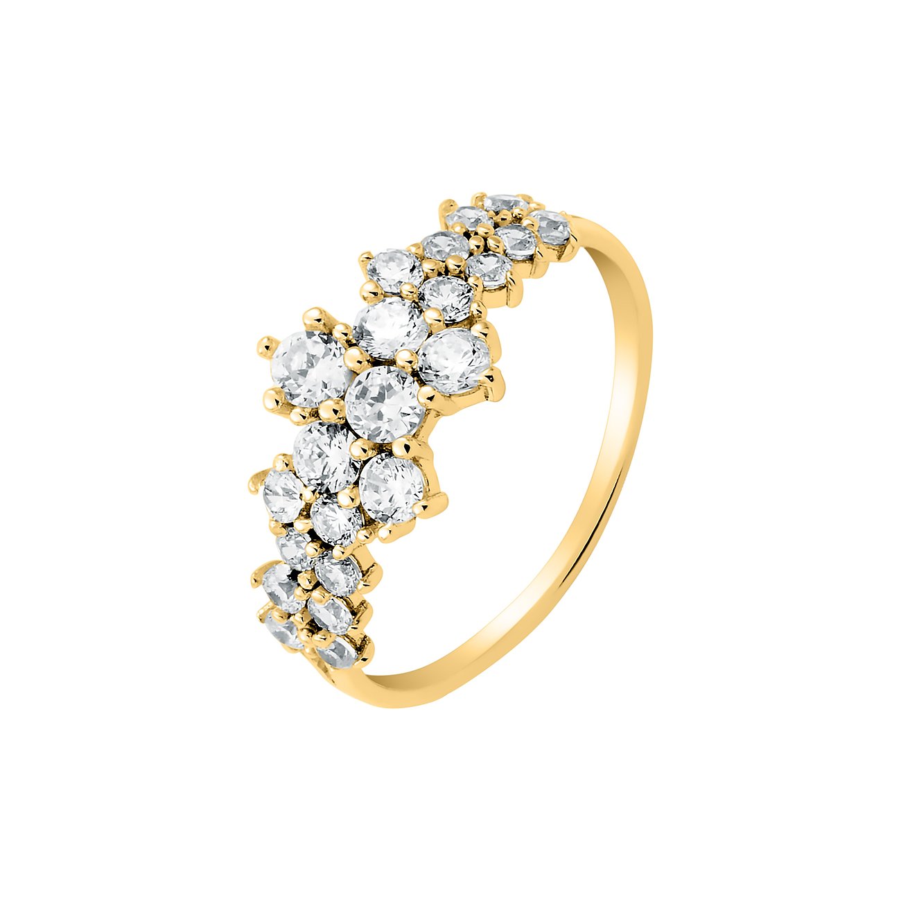 Bague CHRIST en or jaune 375 avec zircones colorés scintillants en serti griffe, disposés en diagonale.