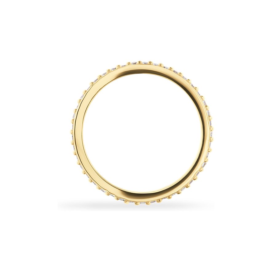 CHRIST Ring aus goldfarbenem 925er Silber mit umlaufenden Zirkonia-Farbsteinen, schräg von oben betrachtet.