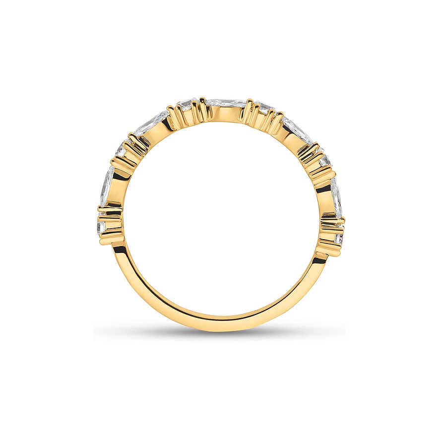 CHRIST Ring aus goldfarbenem 925er Silber mit mehreren marquise- und baguetteförmigen Zirkonia-Steinen.