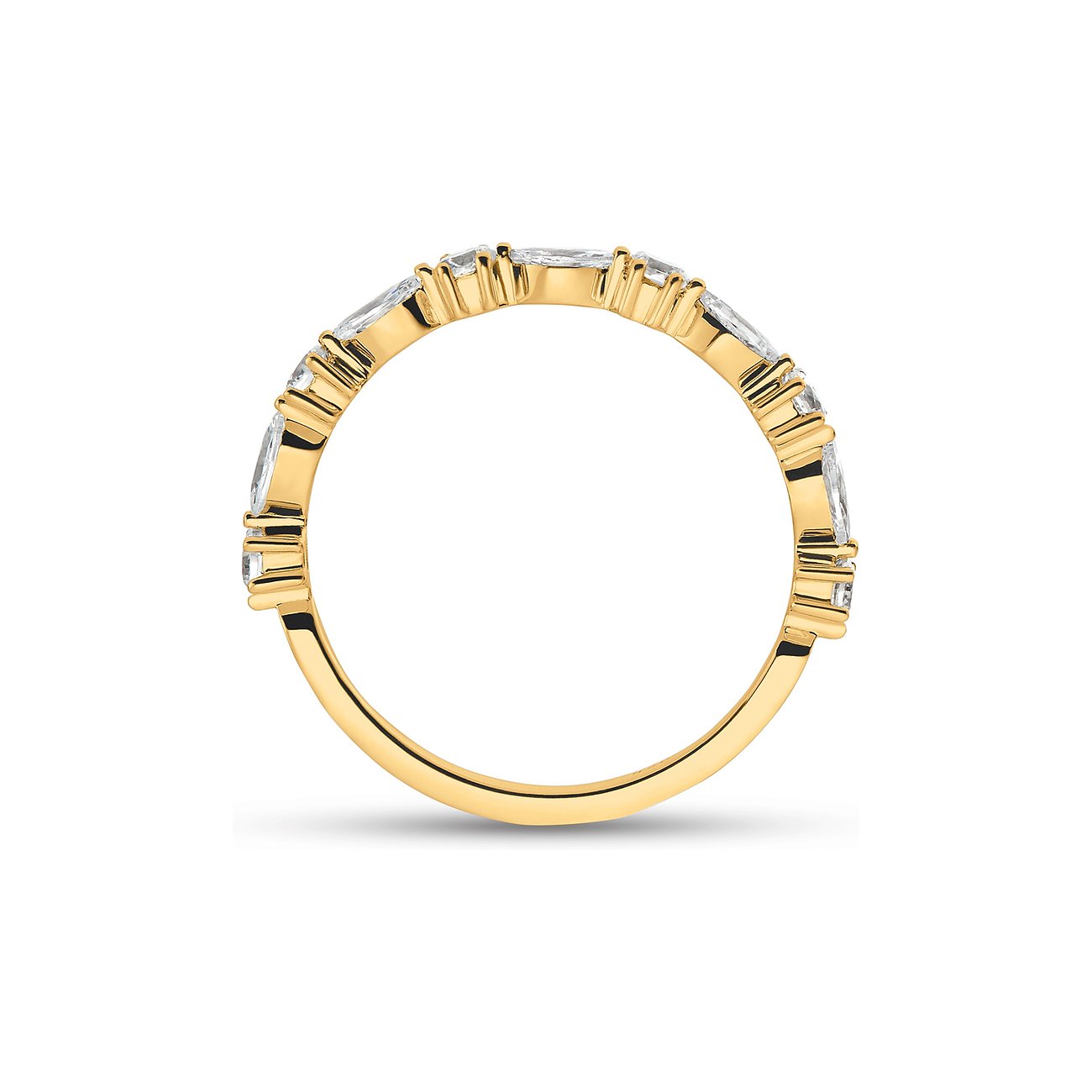 CHRIST Ring aus goldfarbenem 925er Silber mit mehreren marquise- und baguetteförmigen Zirkonia-Steinen.