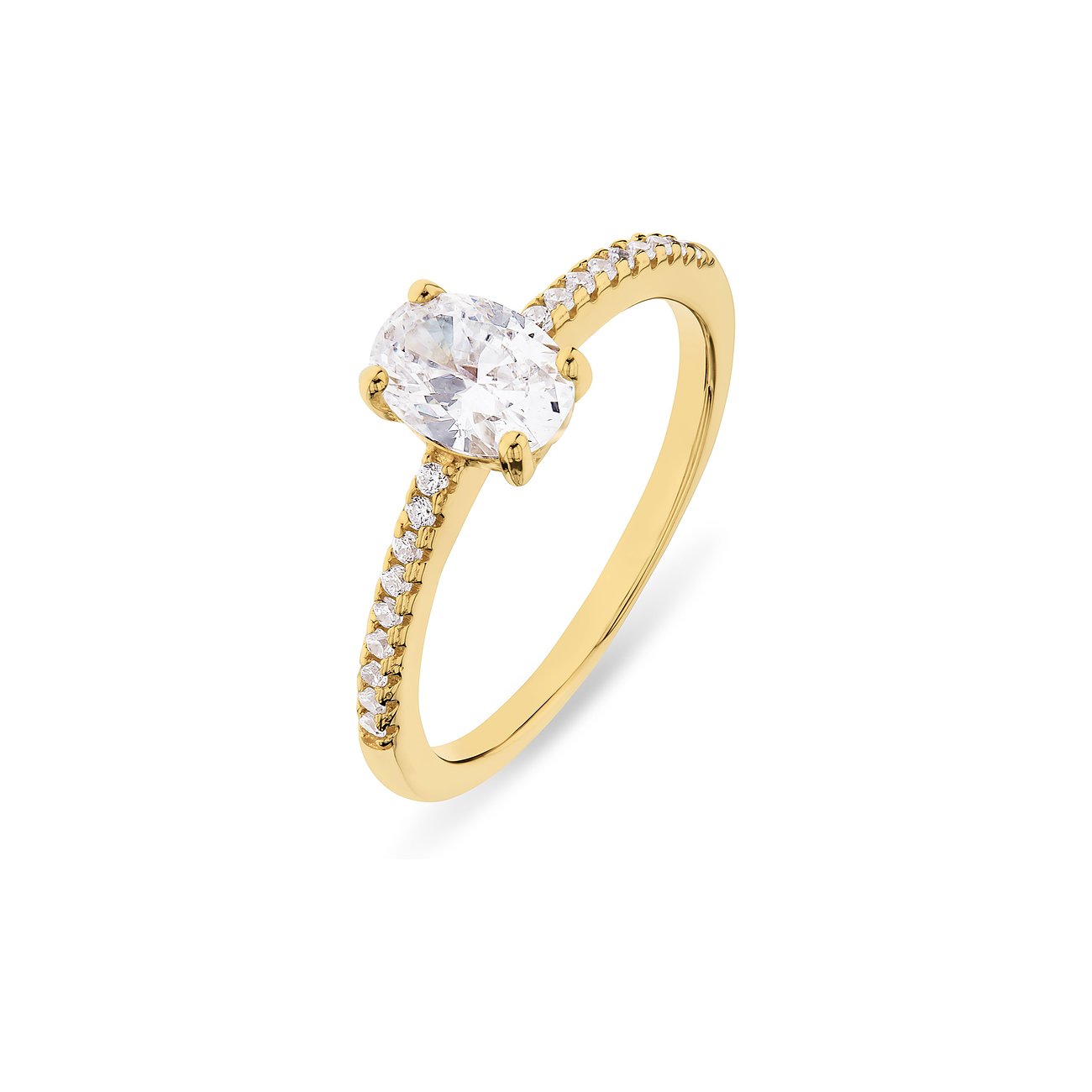 CHRIST-ring i förgyllt 925 sterlingsilver med oval zirkonia och ytterligare zirkoniastenar på skuldrorna.