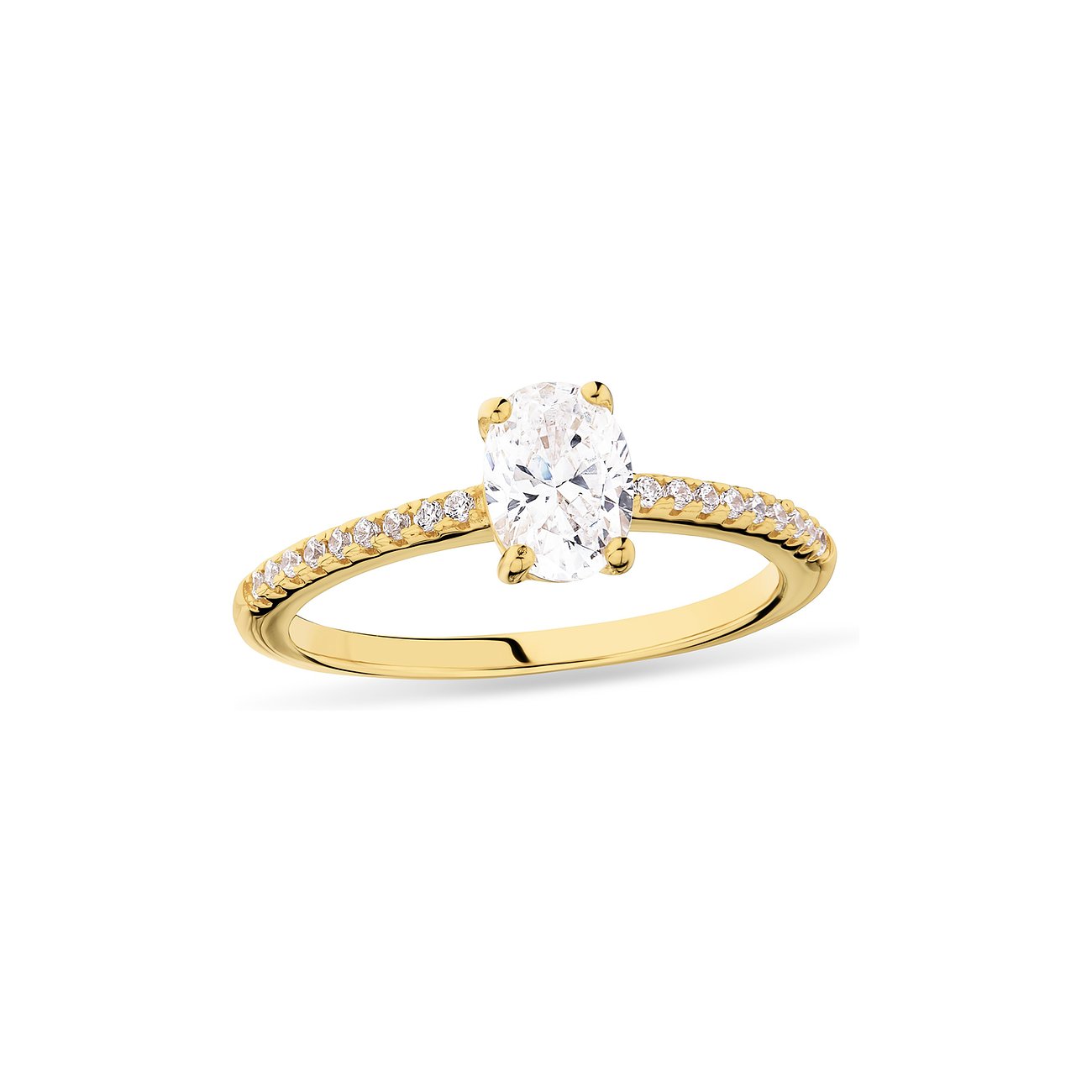 CHRIST-ring i förgyllt silver med en oval zirkonia och små zirkoniastenar i bandet.