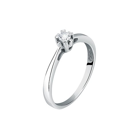 CHRIST Ring aus 585er Weißgold mit einem mittig gefassten, runden Diamanten in Frontansicht.