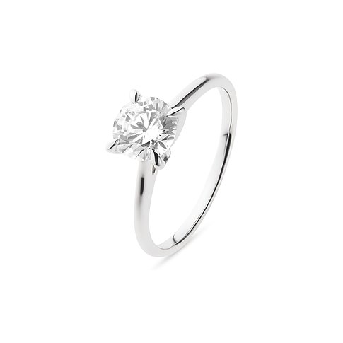 Nahaufnahme des CHRIST Diamantrings aus 585er Weißgold, der mit seinem faszinierenden Diamanten glänzt.