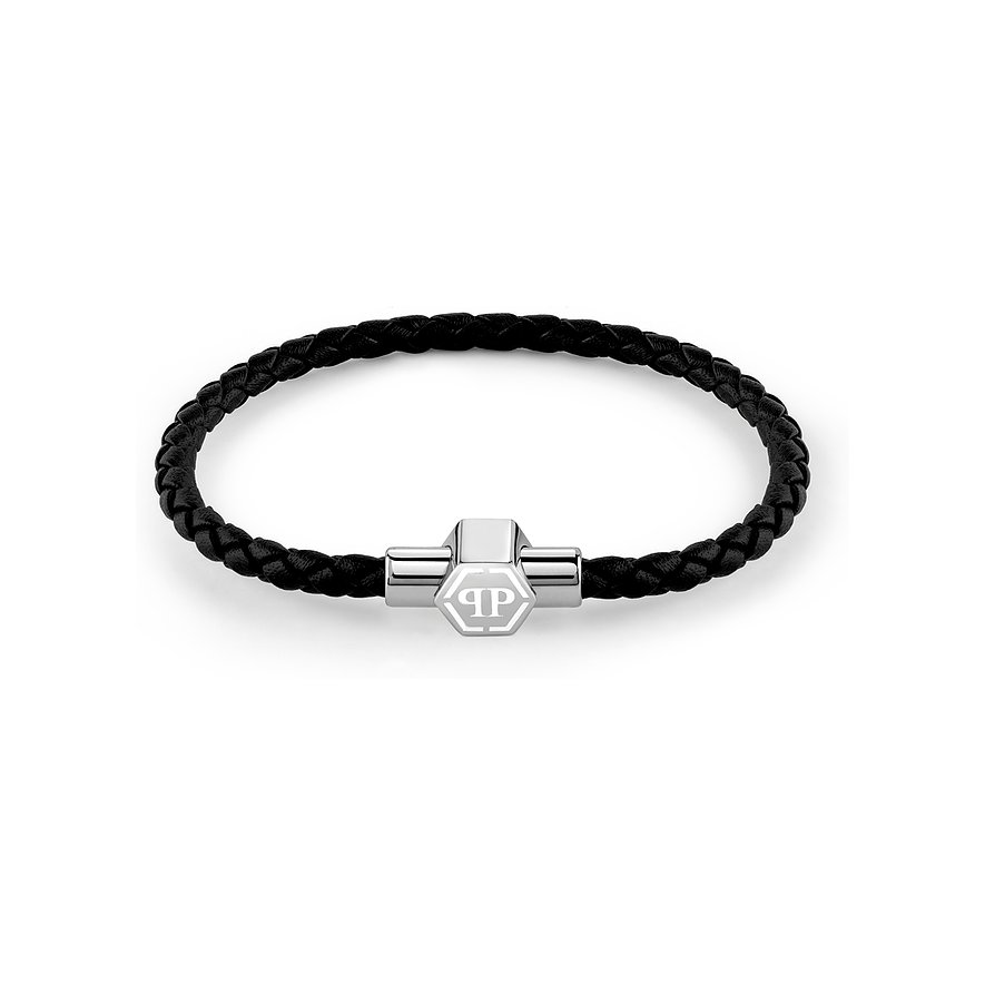Philipp Plein Armband, Herren, Leder, Edelstahl, recycelt, silber, Größe: 20