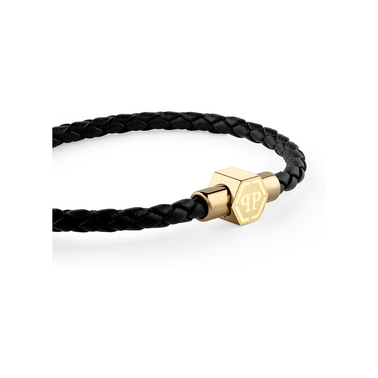 Philipp Plein geflochtenes Lederarmband mit Hexagon-Verschluss aus Edelstahl.