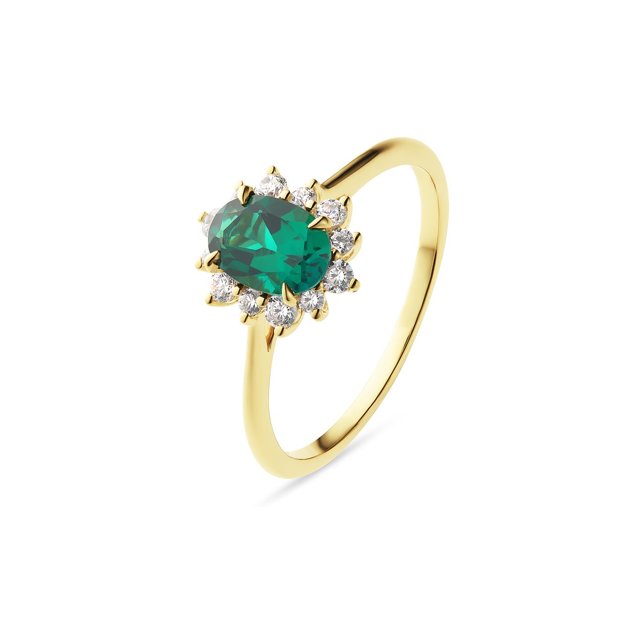 CHRIST Ring aus 585 Gelbgold mit Smaragd und weißen Steinen.