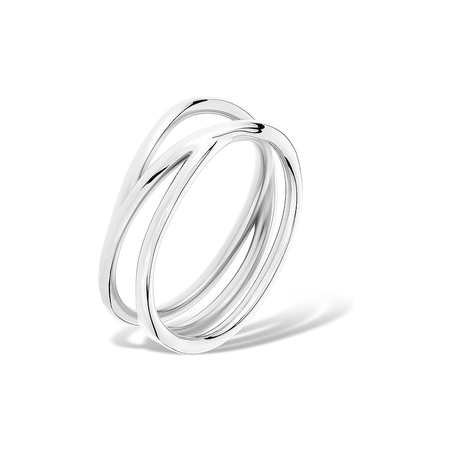 Liebeskind Ring aus Edelstahl, silberfarben, mit drei verschlungenen Bändern.