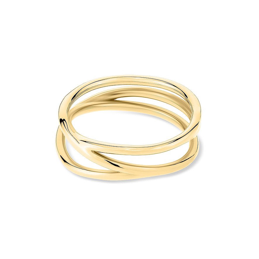 Liebeskind Ring aus Edelstahl, goldfarben, mit drei verschlungenen Bändern.