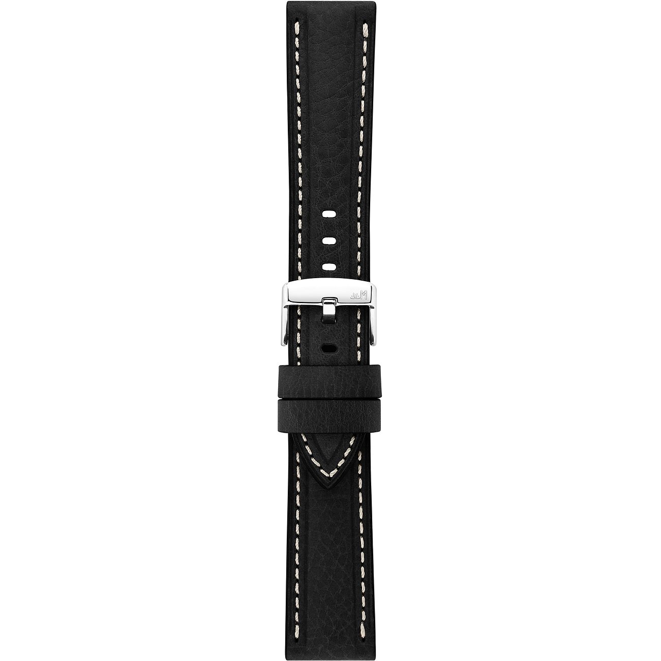 Morellato Uhrenarmband aus schwarzem, veganen Leder mit Edelstahlschließe und weißer Ziernaht