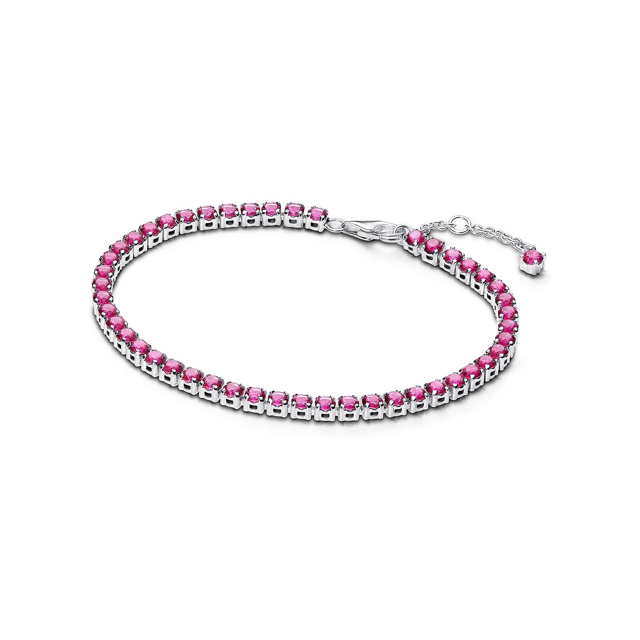 Pandora Armband aus Silber mit rosa Kristallen und Karabinerverschluss.