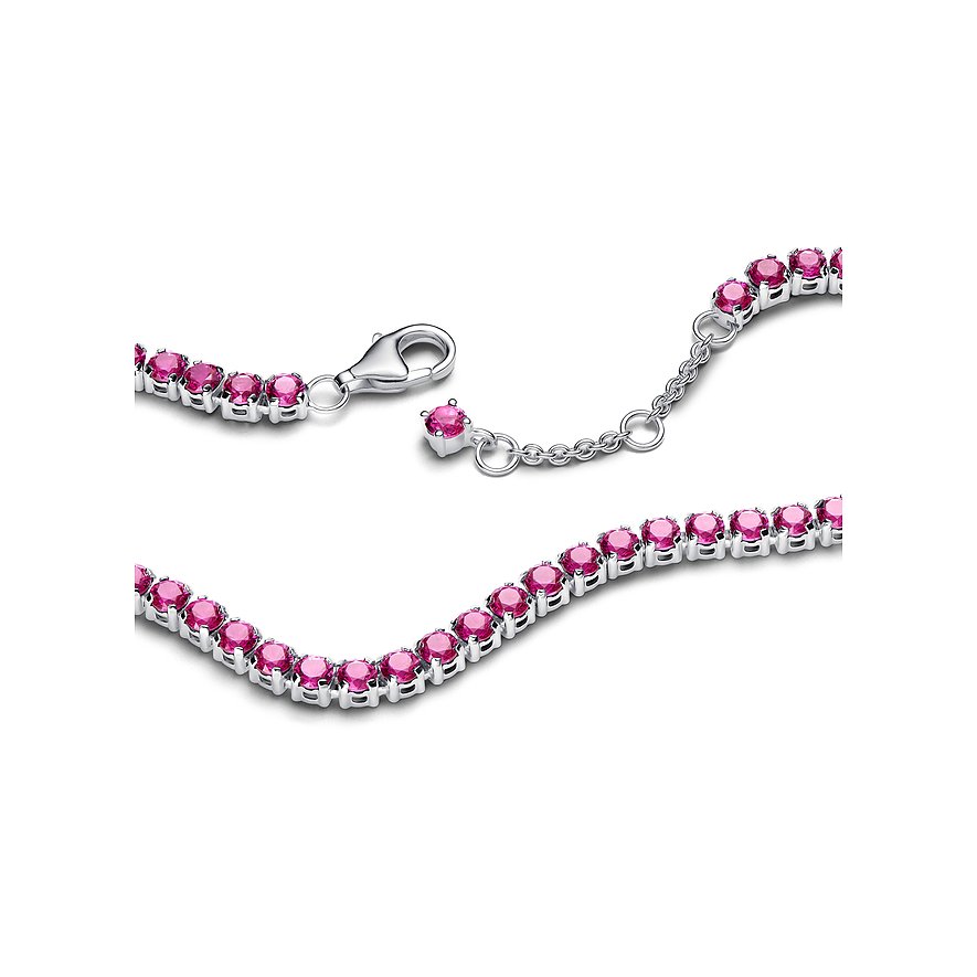 Pandora Armband aus Silber mit pinken Kristallen und Karabinerverschluss.