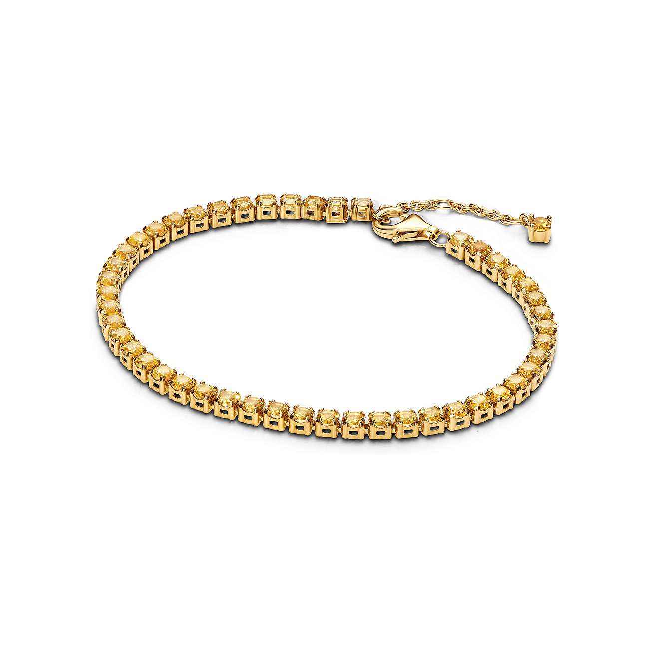 Pandora Armband aus Metall mit gelben Kristallen und Karabinerverschluss.