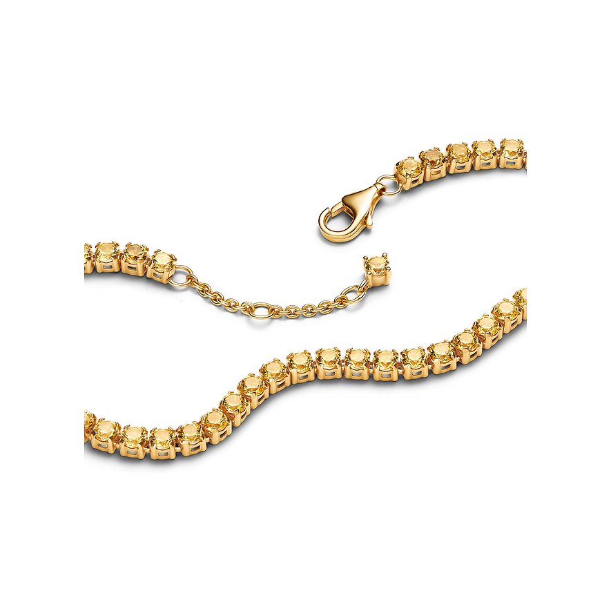 Pandora Armband aus Metall mit gelben Kristallen und Karabinerverschluss.