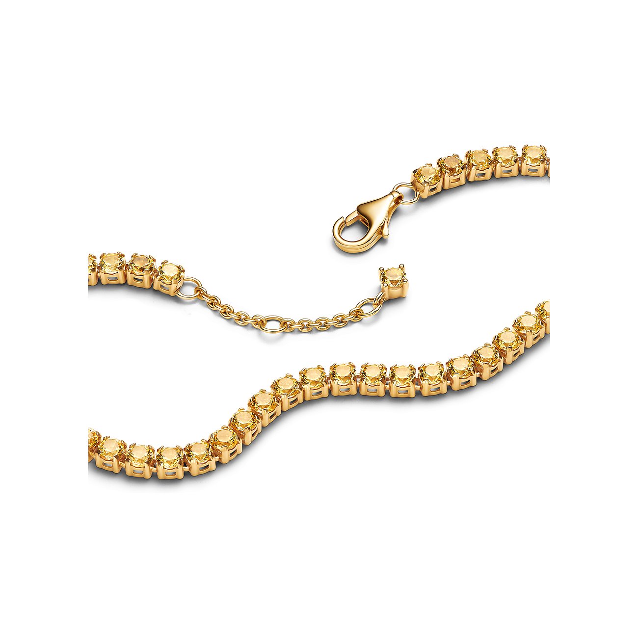 Pandora Armband aus Metall mit gelben Kristallen und Karabinerverschluss.