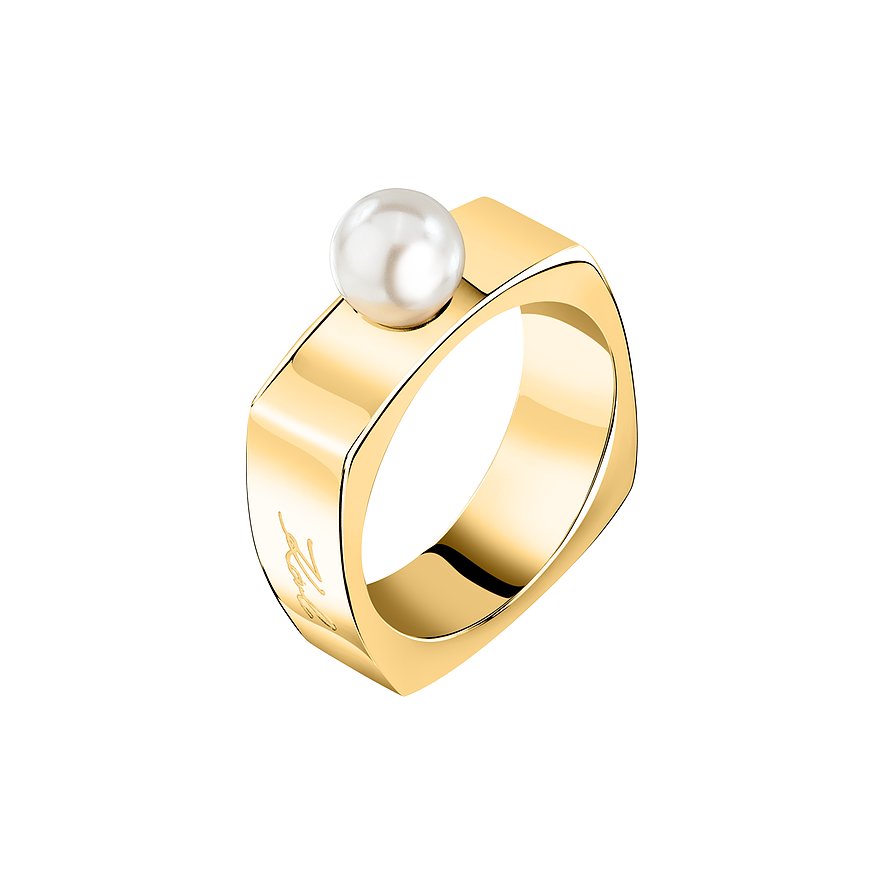 Karl Lagerfeld Damenring Pearl, Kunstperle, Damen, Edelstahl, gelbgold, Größe: 54