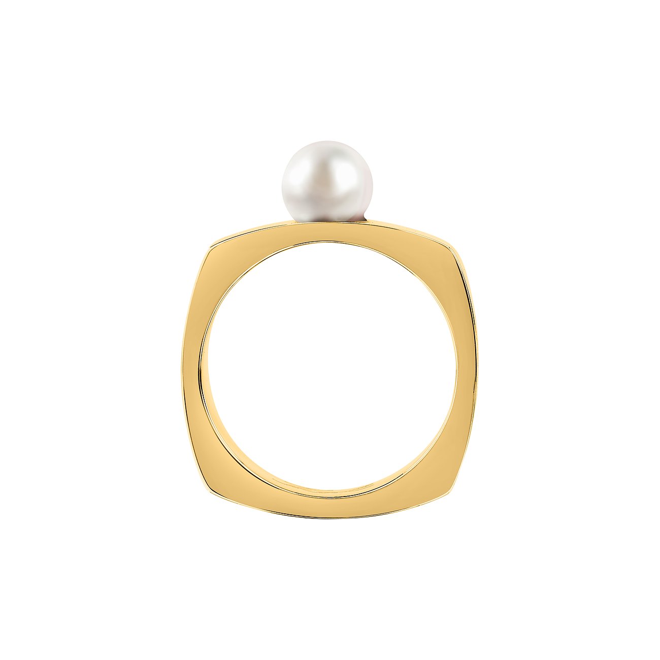 Karl Lagerfeld Ring aus goldfarbenem Edelstahl mit einer zentralen Perle auf der Oberseite.