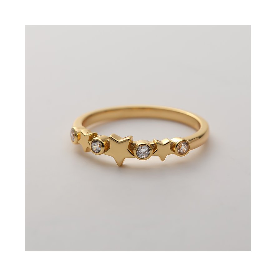 CHRIST ring i återvunnet silver, förgylld, med gnistrande zirkonia och stjärnmotiv.