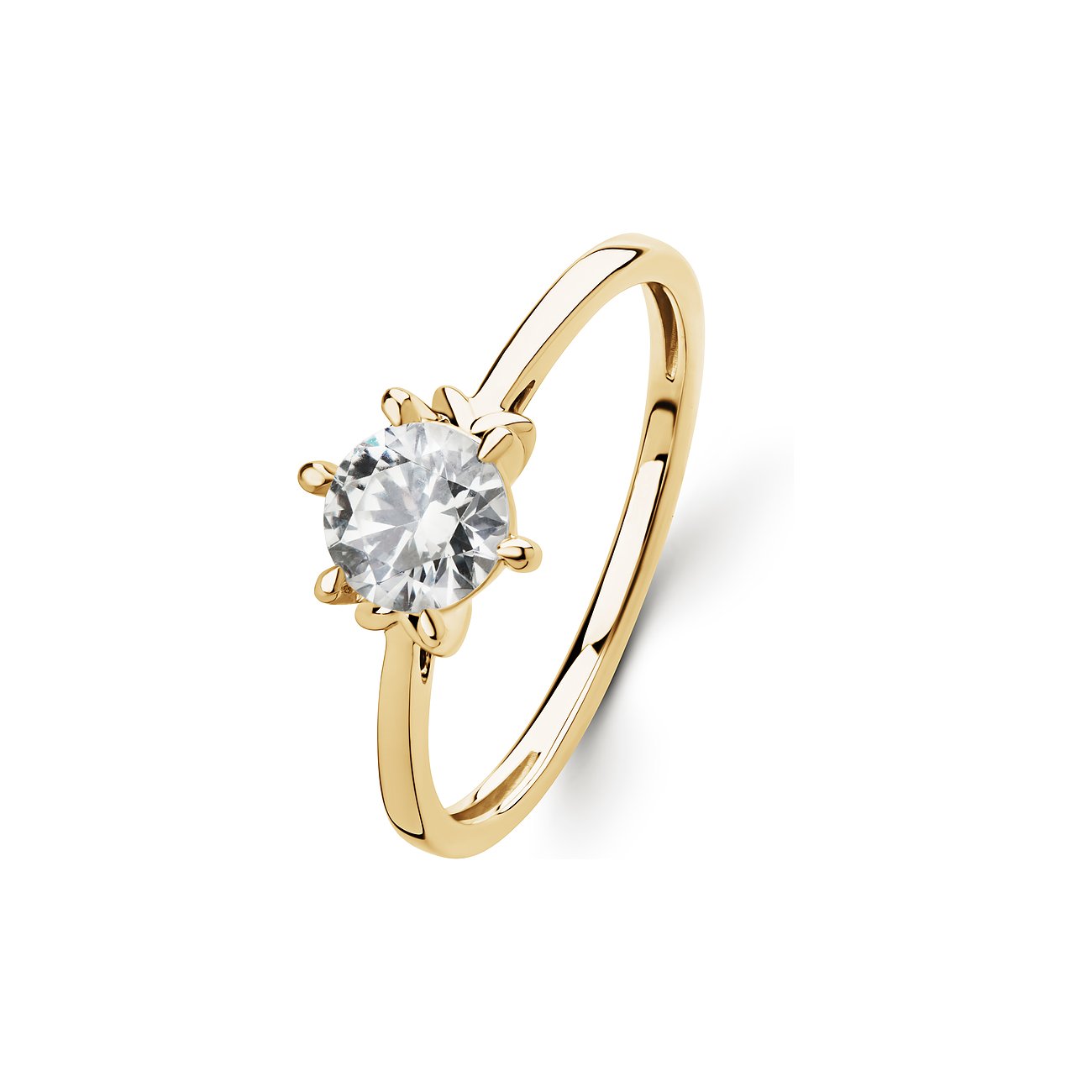 CHRIST ring van 585 geelgoud met een sprankelende ronde diamant in een klauwzetting.