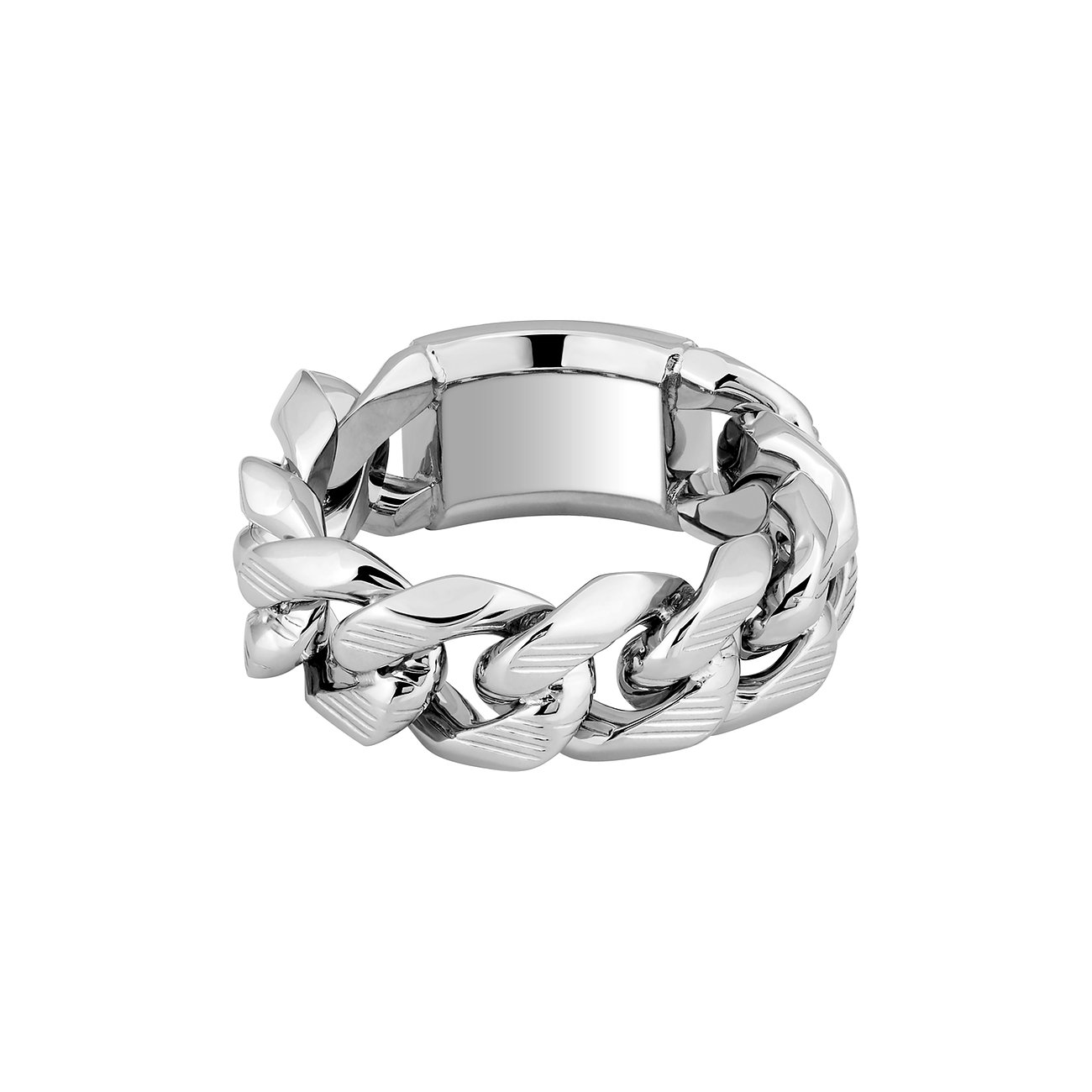 Boss Ring aus Edelstahl, silberfarben, mit Emaille-Akzenten.