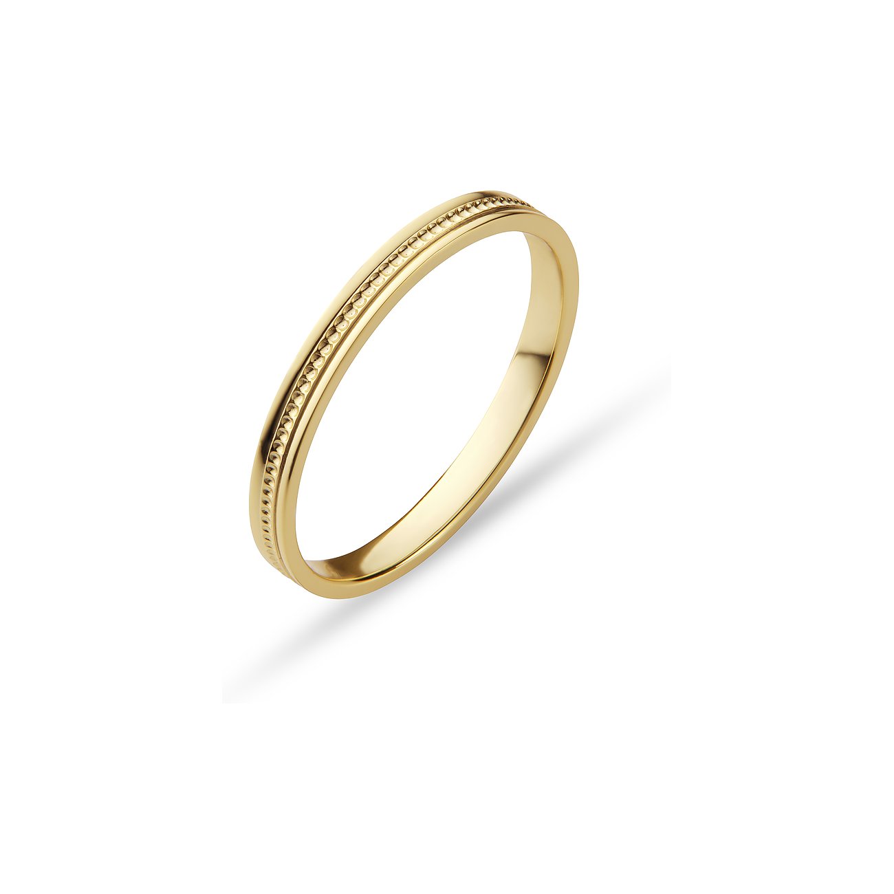 CHRIST Ring aus goldfarbenem recyceltem Silber mit feiner Punktgravur am Rand, von oben fotografiert.