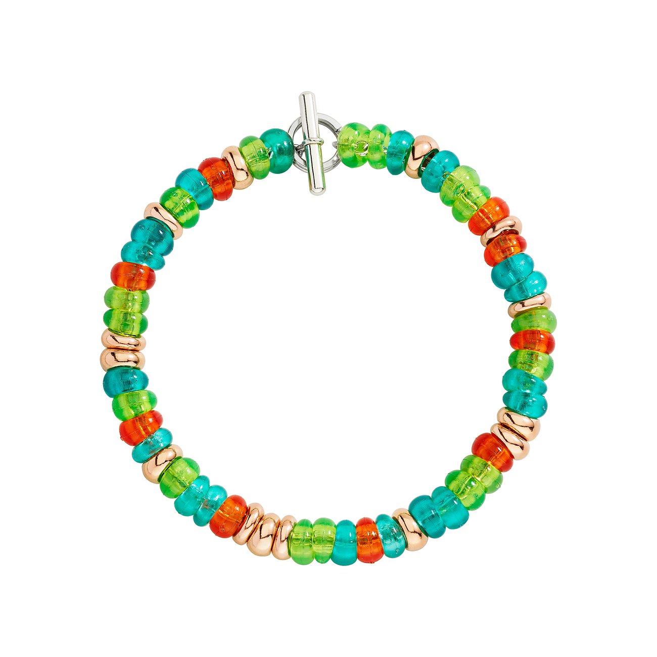 DoDo armband van 925 zilver met kleurrijke gerecyclede plastic kralen en toggle-sluiting.