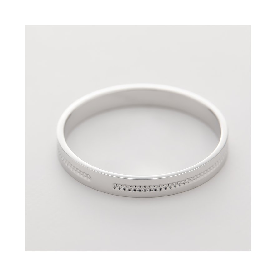 CHRIST 375er Weißgold-Ring. Ein schlichter, polierter Ring mit einem Muster aus kleinen Punkten entlang der Kante.