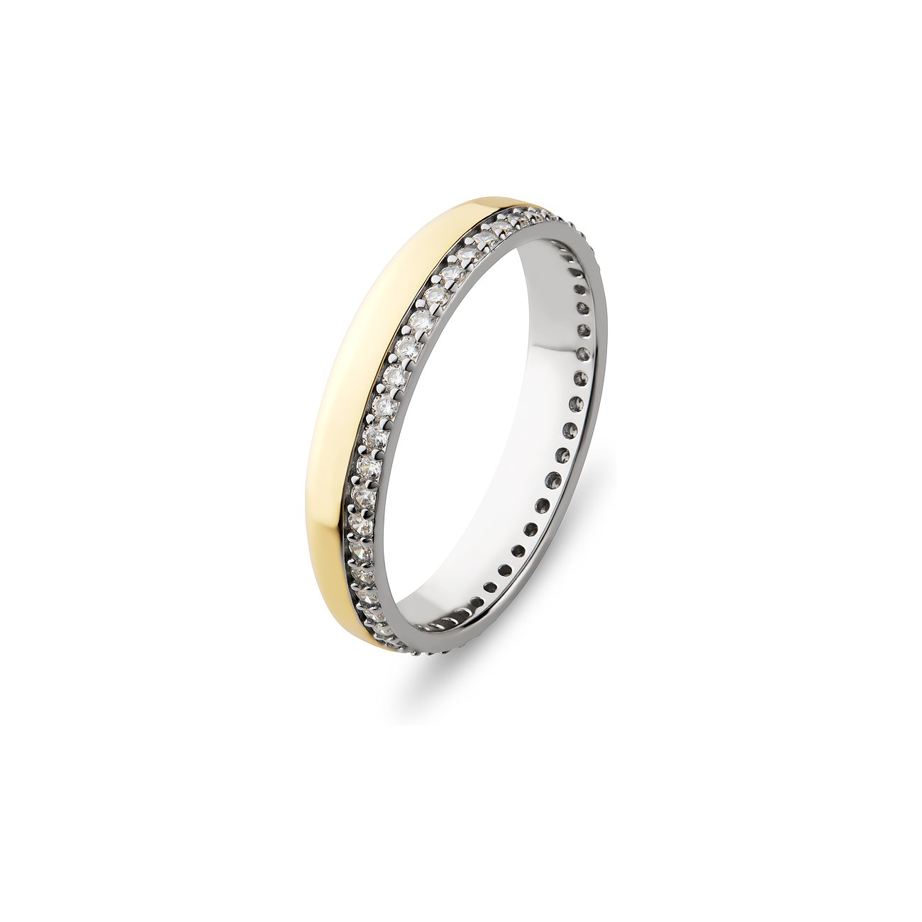 CHRIST Ring aus recyceltem 925er Silber mit einer goldenen Oberfläche und funkelnden Zirkonia-Steinen.