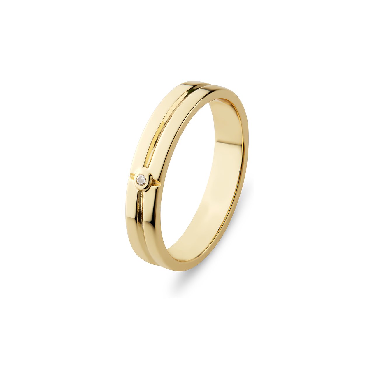 CHRIST ring i skinnende, genanvendt sølv med en funklende zirkonia på en detaljeret linje.