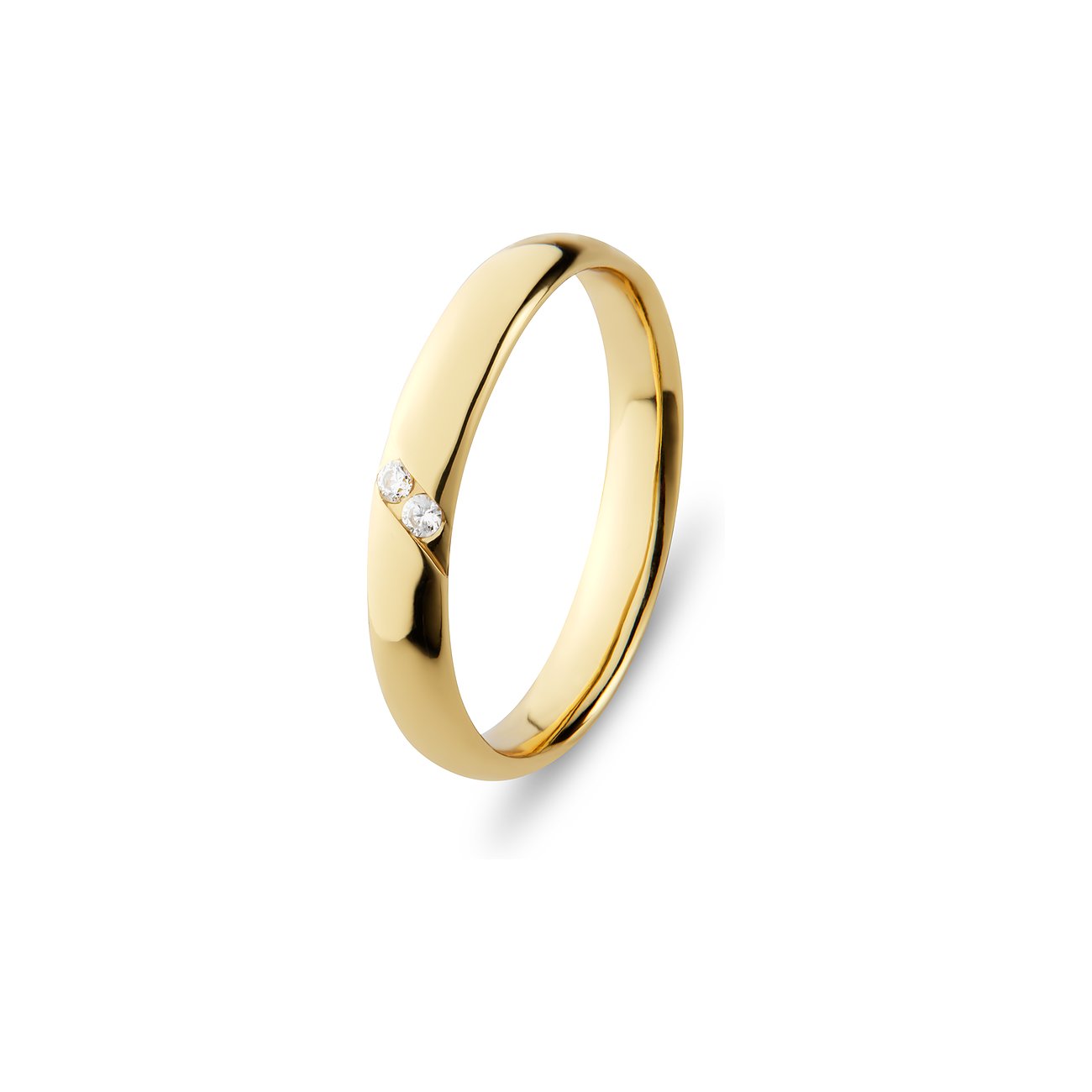 CHRIST ring i skinnende guldfarvet genanvendt sterlingsølv med to diagonalt indfattede zirconia-farvesten.