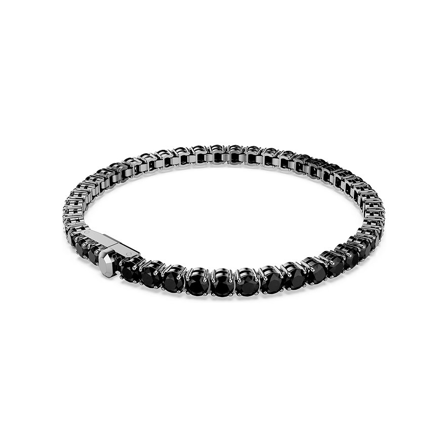 Swarovski Armschmuck aus Metall mit schwarzen Swarovski-Kristallen von oben mittig auf weißem Hintergrund.