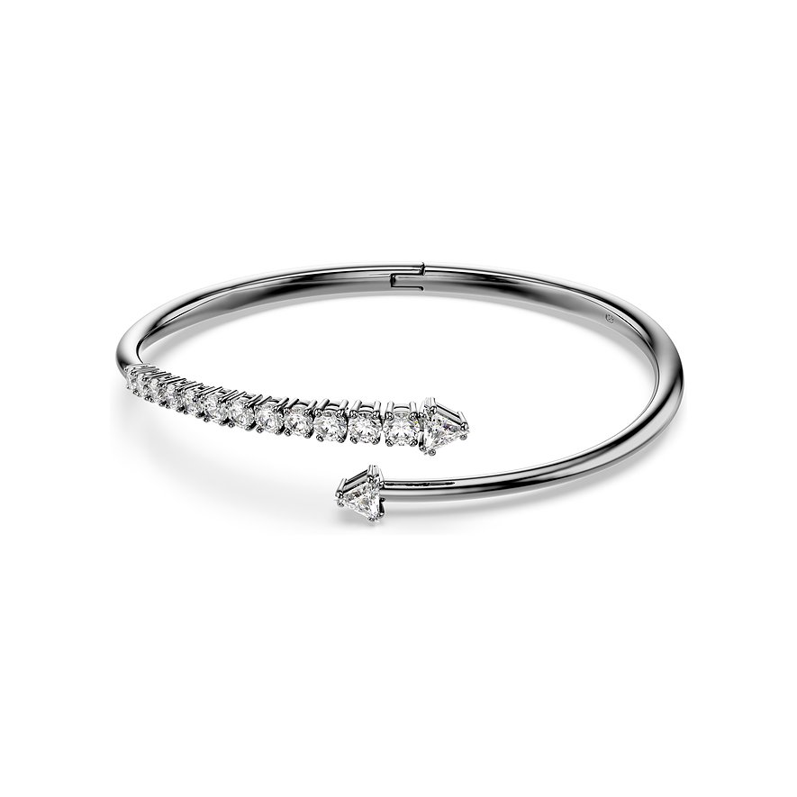 Metalen Swarovski-armband, versierd met een rij fonkelende Swarovski-kristallen en twee driehoekige uiteinden.