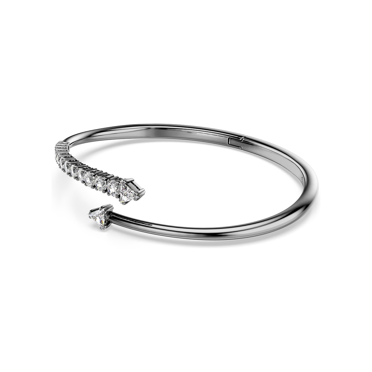 Swarovski armband, metaal, deels bezet met glinsterende heldere Swarovski kristallen in één rij.