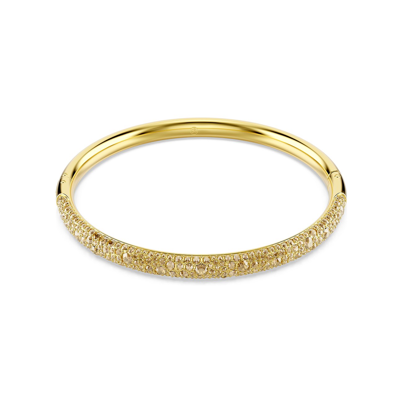 Swarovski armband van goudkleurig metaal, deels bezet met fonkelende bruine Swarovski kristallen.