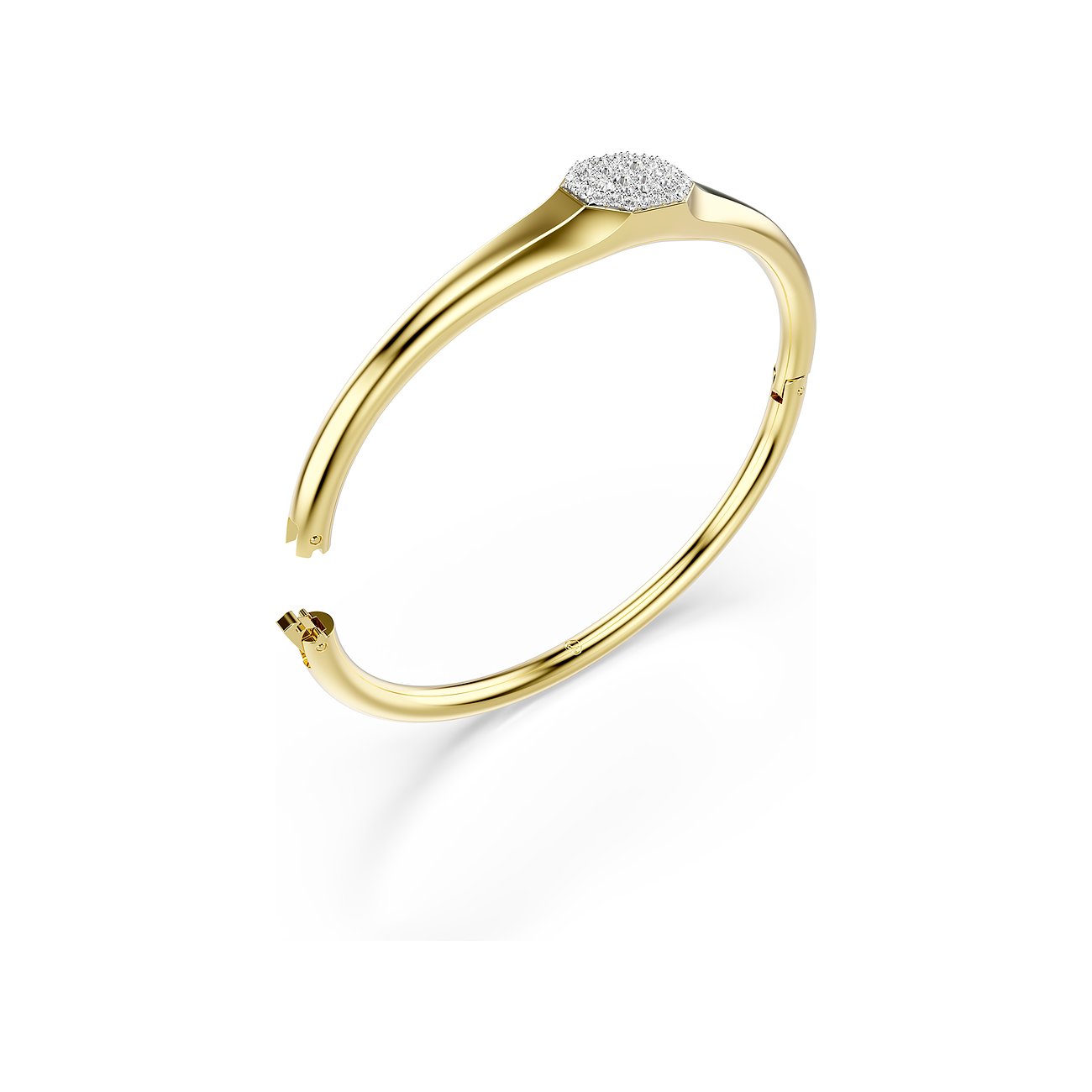 Goudkleurige Swarovski armband, achthoekig element met heldere kristallen.