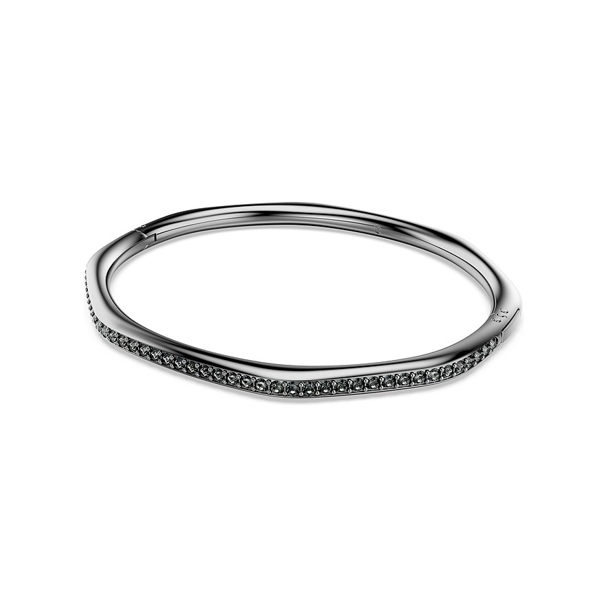 Swarovski metalen armband met donkere Swarovski-kristallen, gevormd als een licht golvende hoepel.