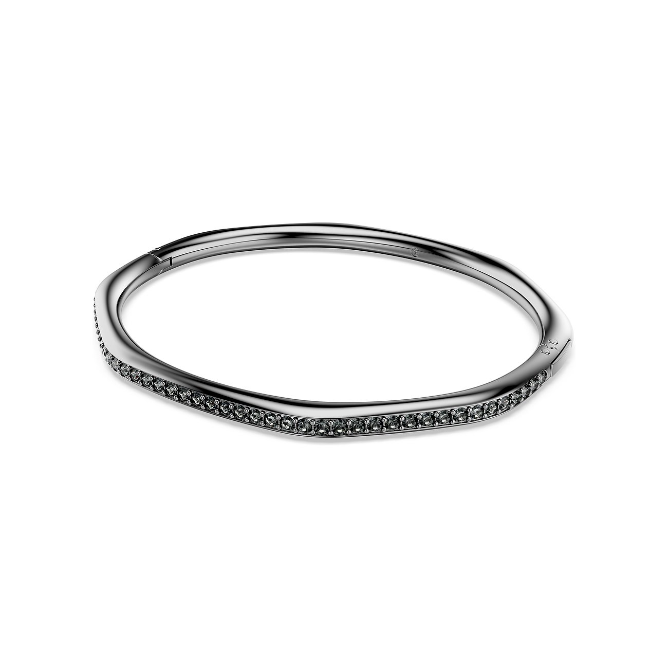 Swarovski metalen armband met donkere Swarovski-kristallen, gevormd als een licht golvende hoepel.