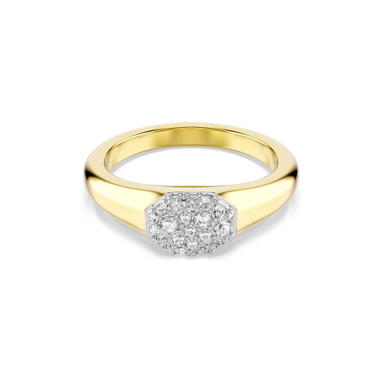 Swarovski Ring aus Metall mit vergoldetem Band und einem oktogonalen Inlay mit funkelnden Swarovski-Kristallen.