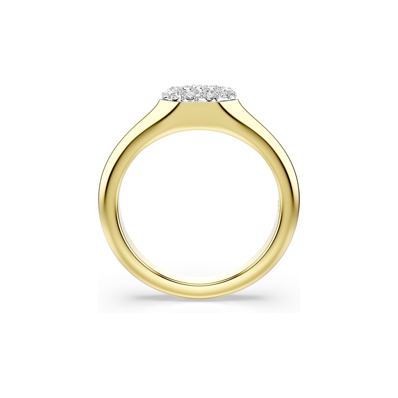 Goldener Swarovski-Ring von der Seite, Oberseite mit funkelnden Swarovski-Kristallen besetzt.