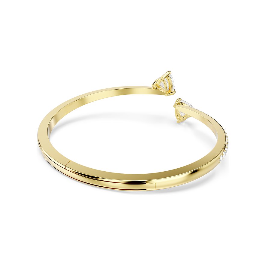 Swarovski Armschmuck aus, goldenem Metall mit einem tropfenförmigen Swarovski-Kristall an jedem Ende, darauf klare Steine.