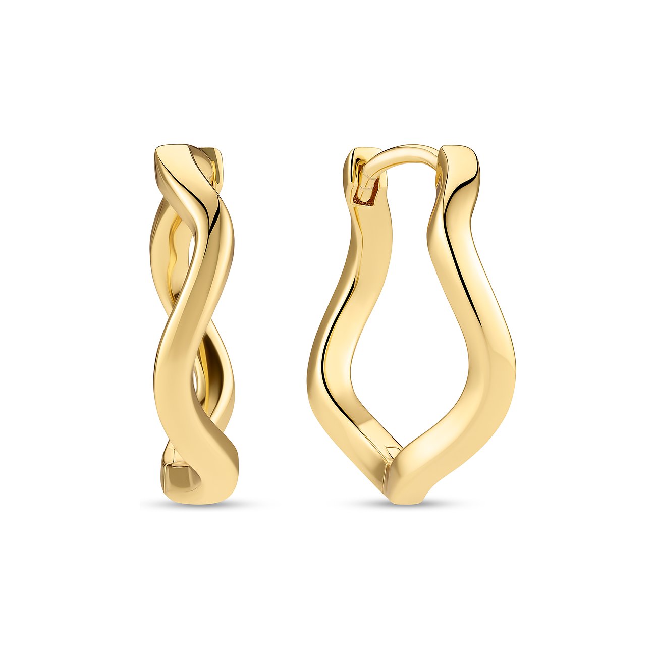 Zwei Sif Jakobs Jewellery Ohrringe aus goldfarbenem 925er Silber in verdrehter, wellenförmiger Kreolenform.