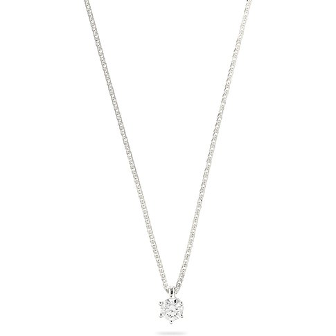 CHRIST Damenkette aus 585er Weißgold mit einem mittig platzierten runden Diamanten als Anhänger.