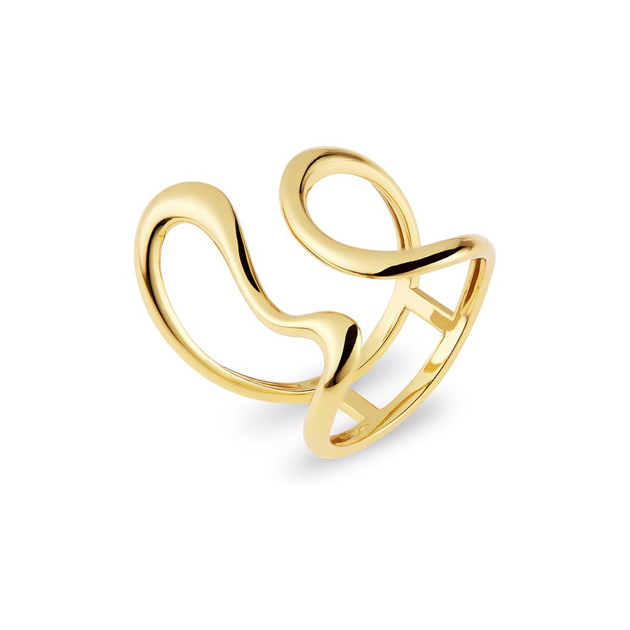 CHRIST Ring aus vergoldetem recyceltem Silber 925 mit organisch geschwungenem Design, Draufsicht