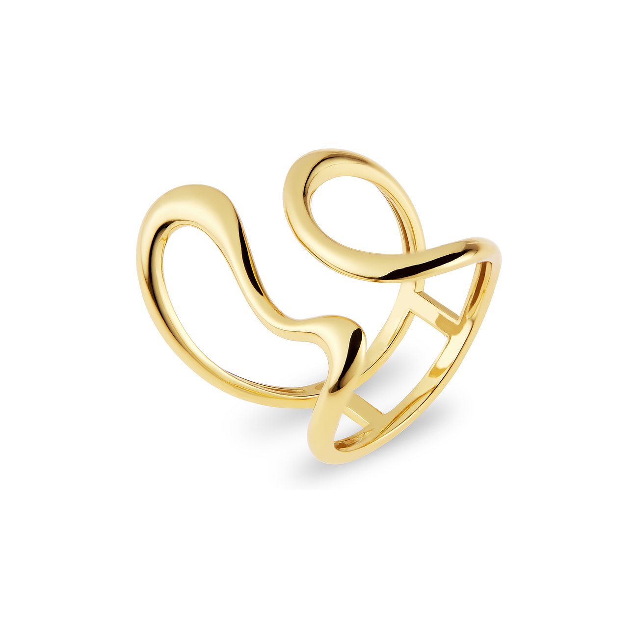 CHRIST Ring aus vergoldetem recyceltem Silber 925 mit organisch geschwungenem Design, Draufsicht