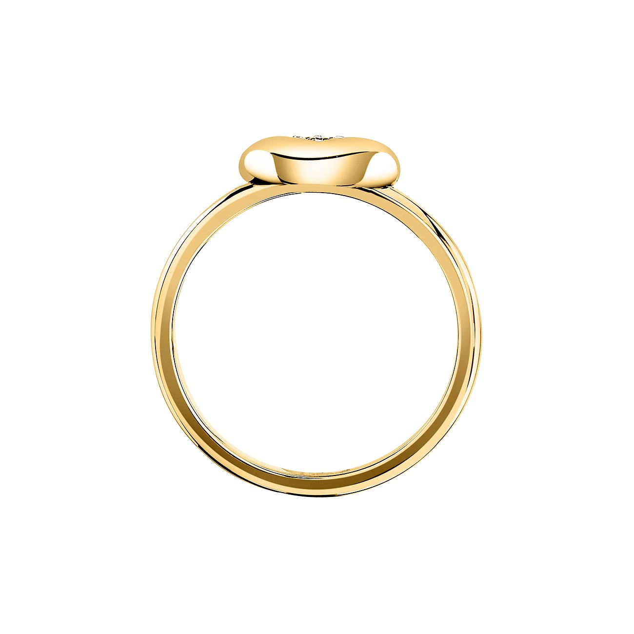 Karl Lagerfeld ring i guldfarvet rustfrit stål med rundt, hævet besætning, dekoreret med glitrende krystaller.