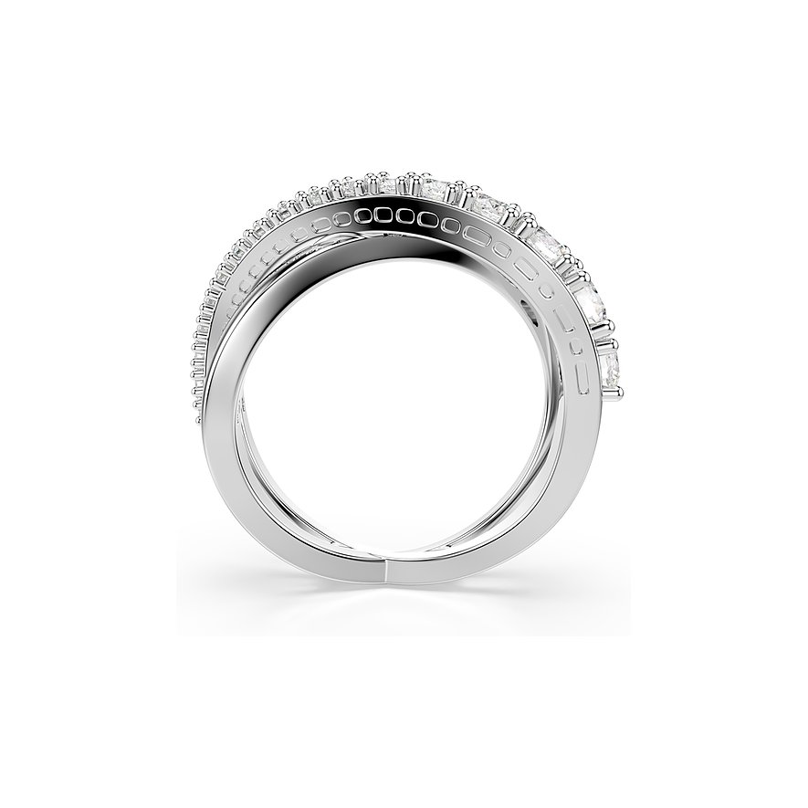 Swarovski metalen ring met twee verstrengelde banden, waarvan één bezet met stralende Swarovski-kristallen.