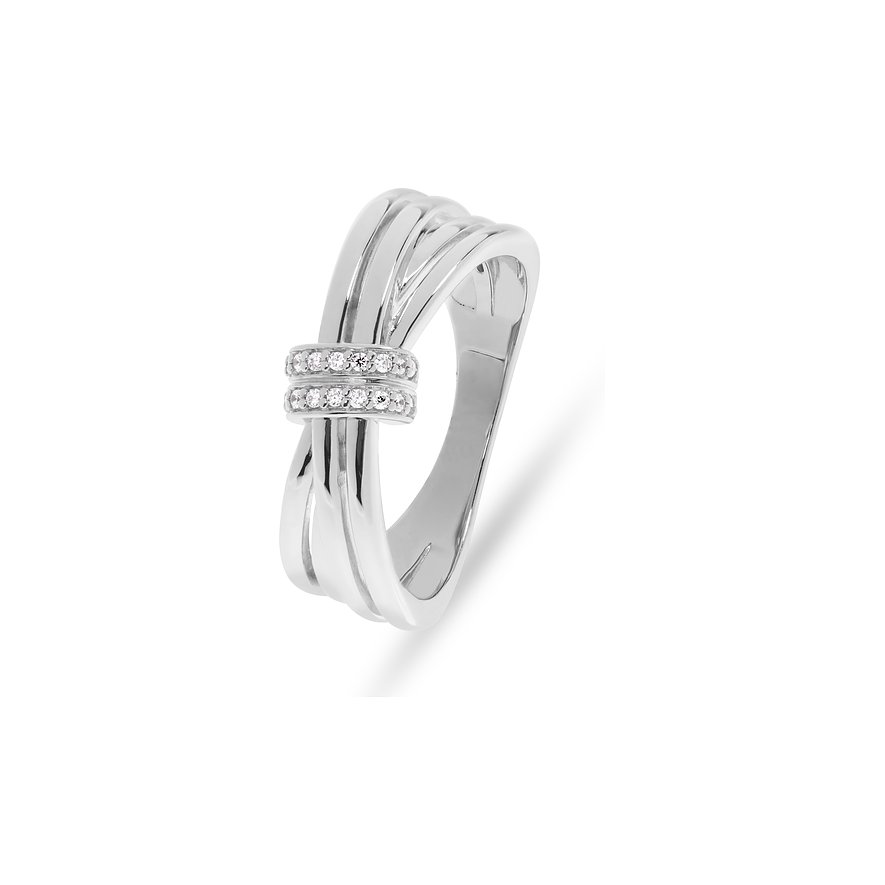 CHRIST Ring aus 585er Weißgold, der mehrstrangige Ring ist in der Mitte mit zwei Reihen von Diamanten verziert.