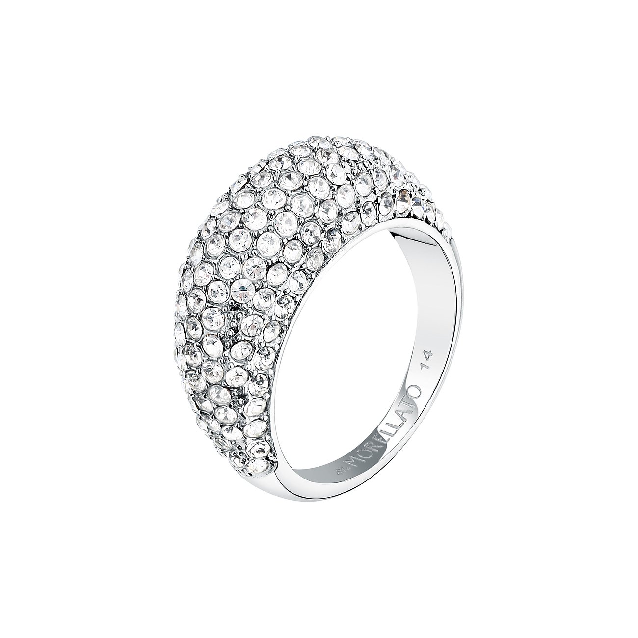 Morellato Ring aus Edelstahl, besetzt mit funkelnden klaren Kristallen, von oben gesehen.